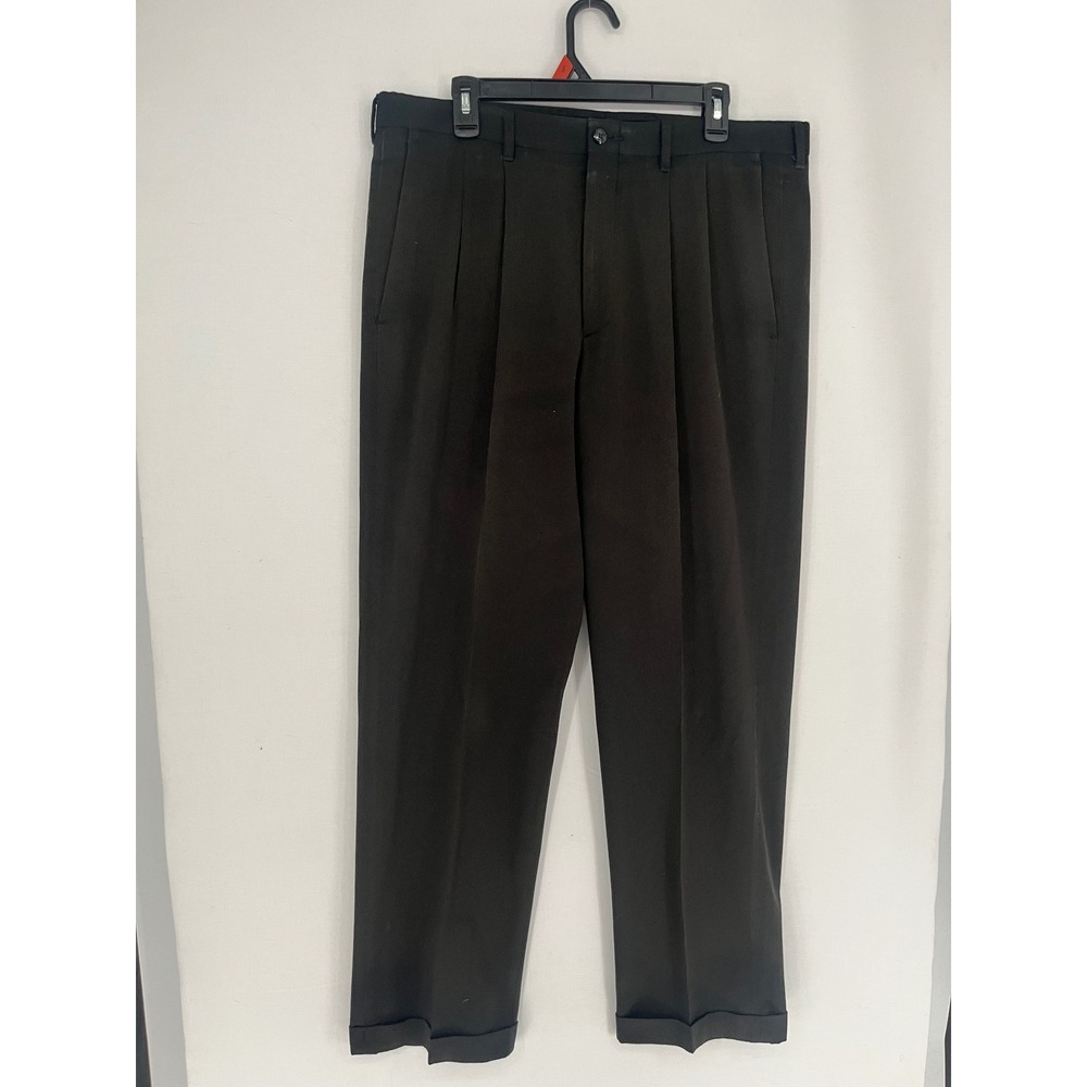 Claiborne Pleated Dress Pants Mens 37x31.5 Cuffed Textured Trousers Black